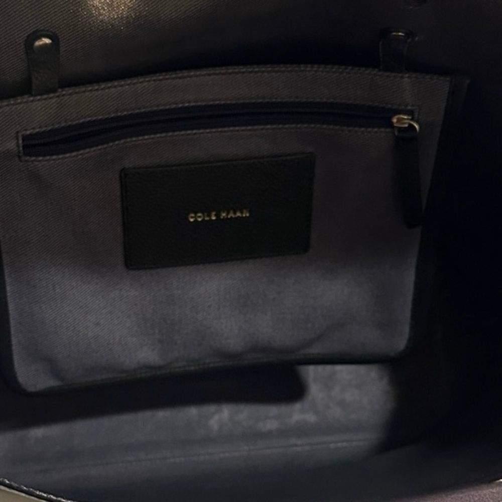Cole Haan Black Pebbled Leather Tote Shoulder Bag Work Laptop - Picture 10 of 12